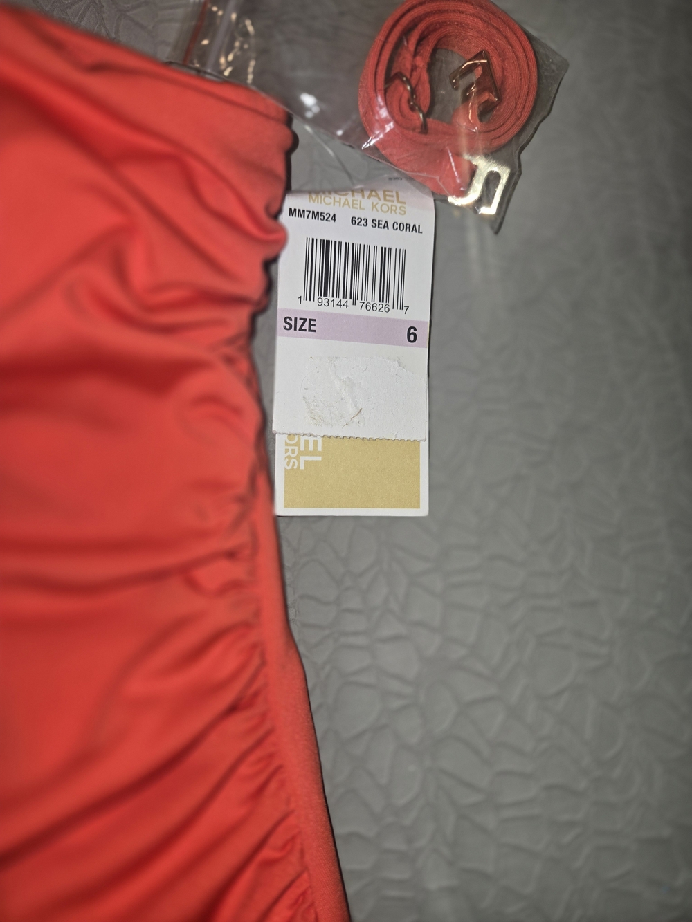 Michael Kors One-Shoulder Ring-Accent Swimsuit in Bright Orange/red NWT Size 6 - Picture 6 of 6